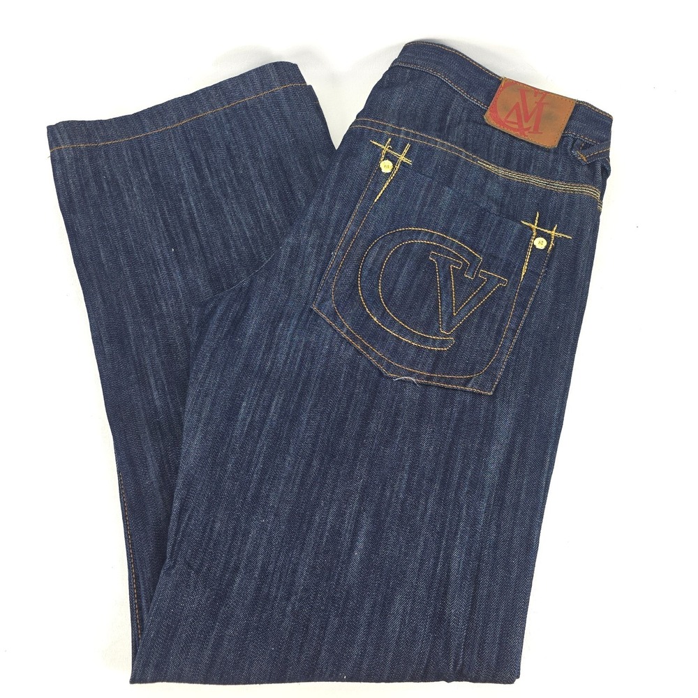 Cavi‎ Dark Wash Baggy Jeans Mens 38x32 Y2K Style Grunge Wide Leg Contrast Stitch